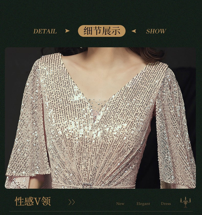 Banquet Evening Dress 2023 New Spring Elegant Golden Socialite Dress Long Host Annual Meeting Dinner Dress