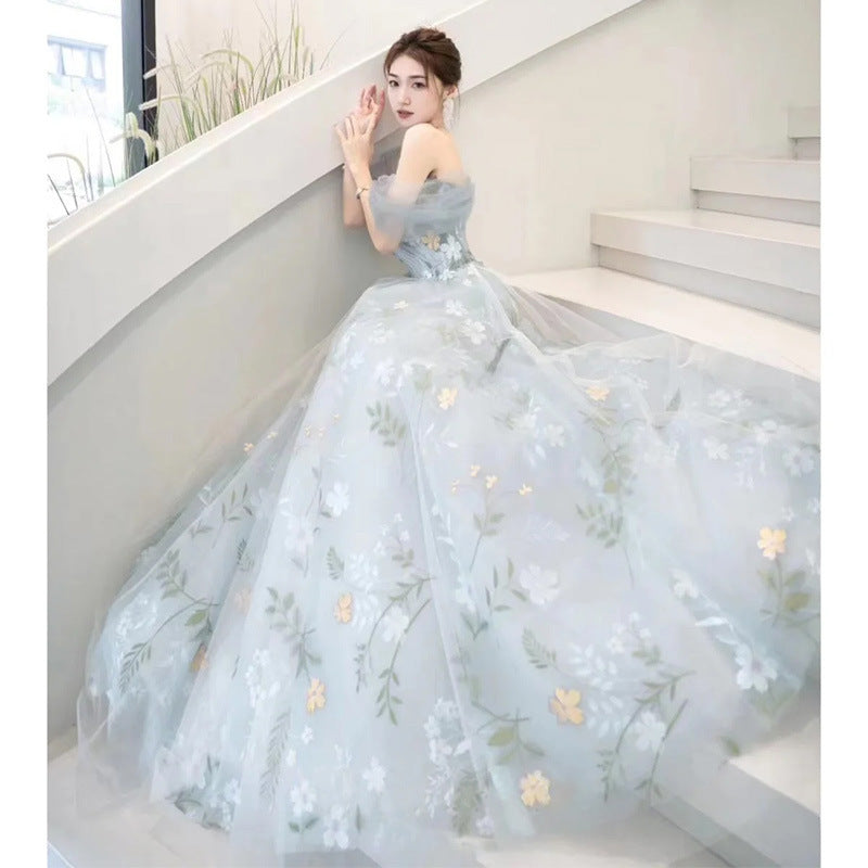 off-Shoulder French Evening Dress 2024 Spring New Banquet FARCENT Mori Style Western Style Host Banquet Evening Dress