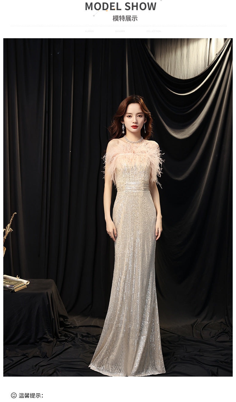 Banquet Dress for Women 2024 New Elegant Sequins Long Ladies Dress for Host Annual Meeting Fishtail Evening Dress