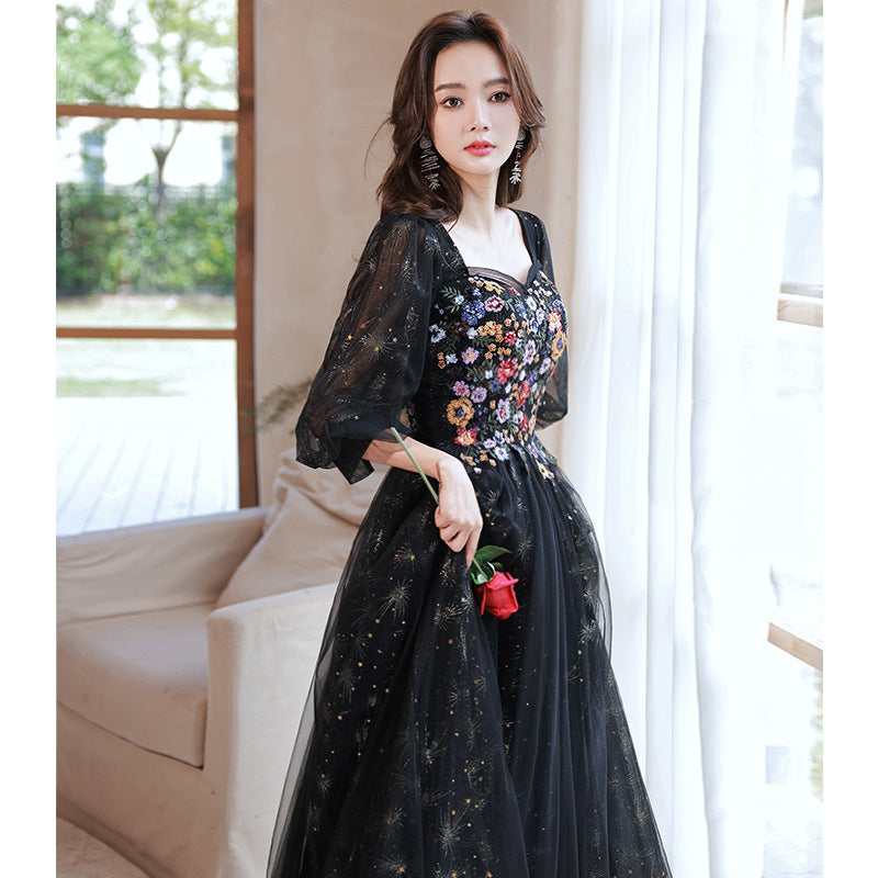 Black Evening Dress Women's Banquet Party Birthday Dress Long Dress