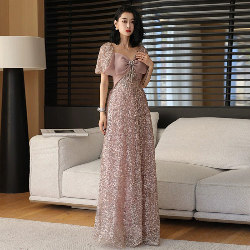 Light Luxury Evening Dress for Women 2024 New High Sense Elegant Sequins Banquet Annual Meeting Host Long Show Dress