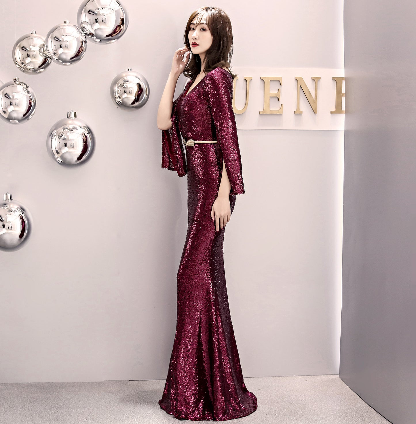 1572# Evening Gown Women's Banquet Elegant Host Sexy Slim-Fit Sequined Long Fish Tail Winter