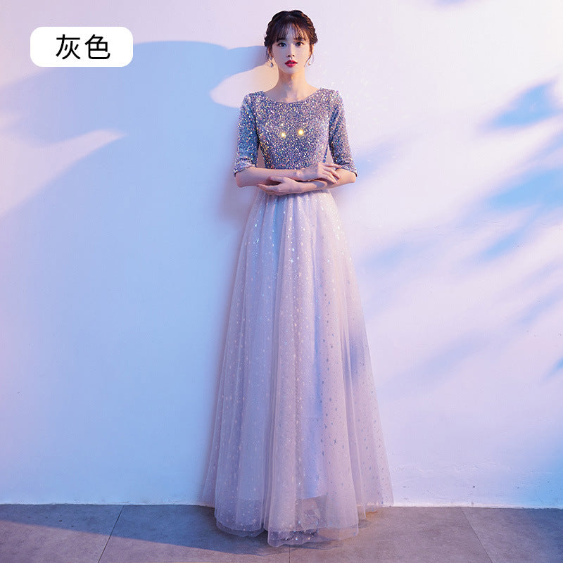 Black Adult Long Dress for Choir Performance, Female Conductor Competition Host Banquet Evening Gown Dress