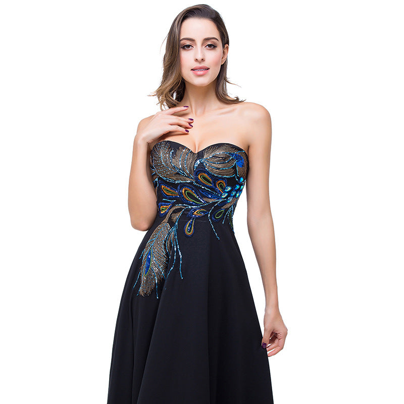 Wholesale Performance Ball Beaded Long Evening Dress Sleeveless Tube Top Embroidered Chiffon Dress Banquet Party Dress