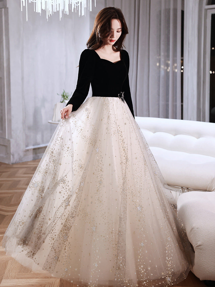 Black Evening Dress Banquet 2023 New Summer and Autumn Long Sleeve Elegant Annual Meeting Stunning Daily Dress Dress