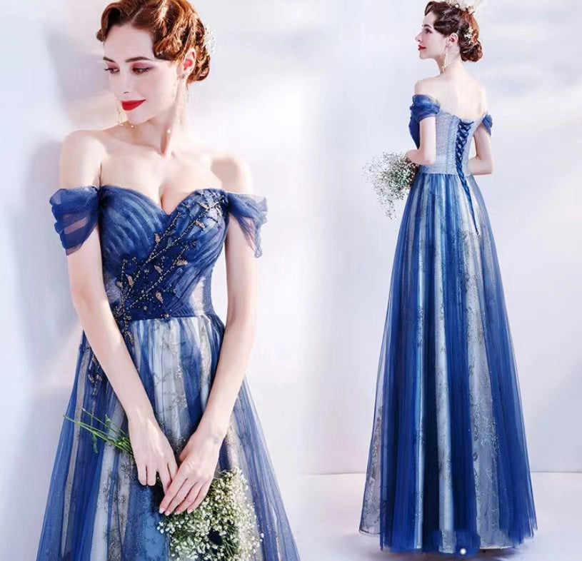 Host Formal Dress Female 2024 New Fashion Dream Banquet Temperament Generous Long Evening Dress for Toasting