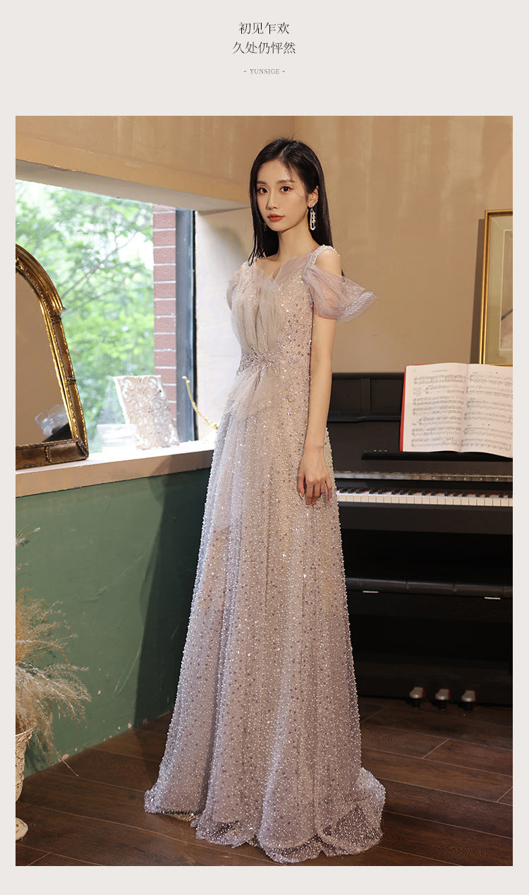 Evening Dress 2024 Autumn and Winter New Banquet Temperament Heavy Industry Light Wedding Dress Engagement Dress Toast Dress Host