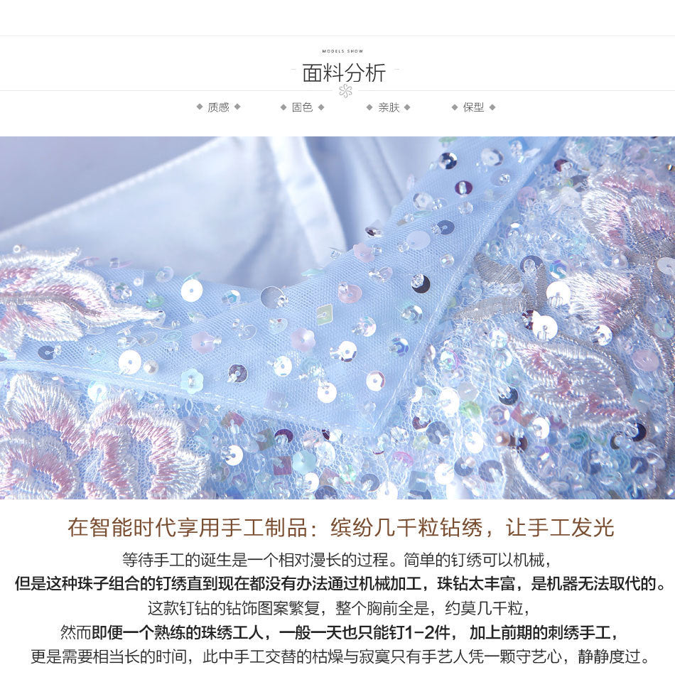 Super Fairy Wedding Dress 2024 Autumn Blue Flower Art Exam Catwalk Fashion Trend Foreign Trade Banquet Evening Dress for Women