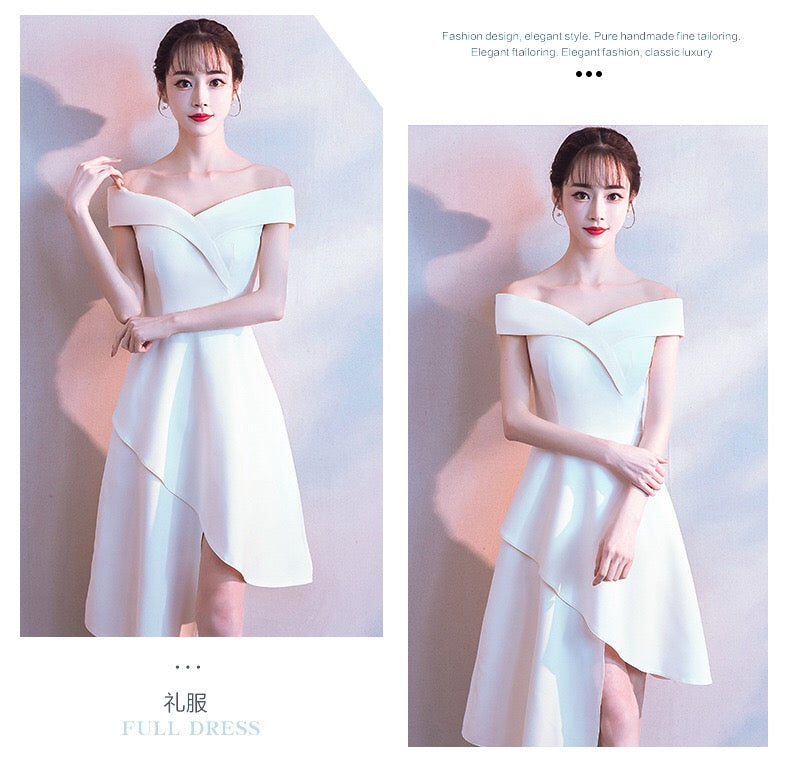 White Little Dress 2024 New Off-Shoulder Mid-Length Elegant Fashion Slim Fit Host Party Gathering Annual Meeting