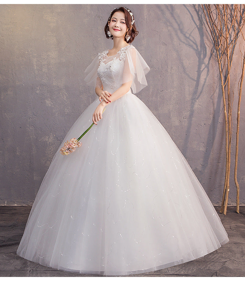 Wedding Dress Bride 2024 New Sexy Slim Fit Floor-Length Mori Fashion Korean Style Double Shoulder Bell Sleeve Wedding Dress