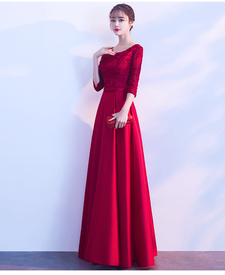 Toast Dress Bride 2024 New Wedding Banquet Evening Dress Skirt Women Wine Red Long Style Can Be Worn Casual Long Sleeve