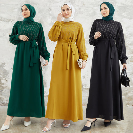 2203# Middle East Women's Clothing Amazon Independent Station Popular Muslim Dress Fashion Rhinestone Loose Long Dress