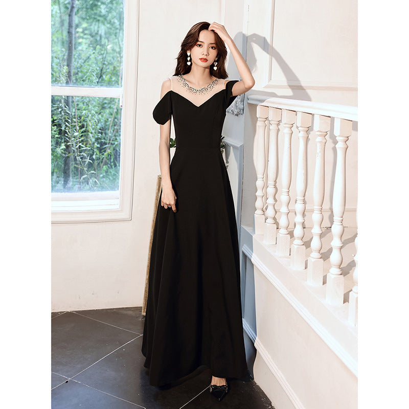 Black Evening Dress for Women 2024 New Daily Style Long Elegant Dress Host Ladies Party Dress