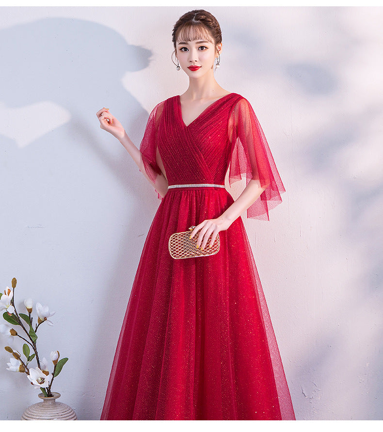 Chorus Performance Banquet Annual Party Evening Dress Female 2024 Autumn New Bride Wedding Slim Slimming Performance