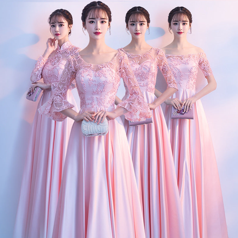 Long Bridesmaid Dress 2024 New Spring and Summer Korean Style Slim Fit Slimming Sisters Group Dress Performance Graduation Dress for Women