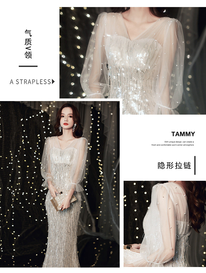European and American Evening Dress 2024 New Light Luxury Light Luxury Temperament Dress Light Luxury Elegant Top Grade Banquet Dress