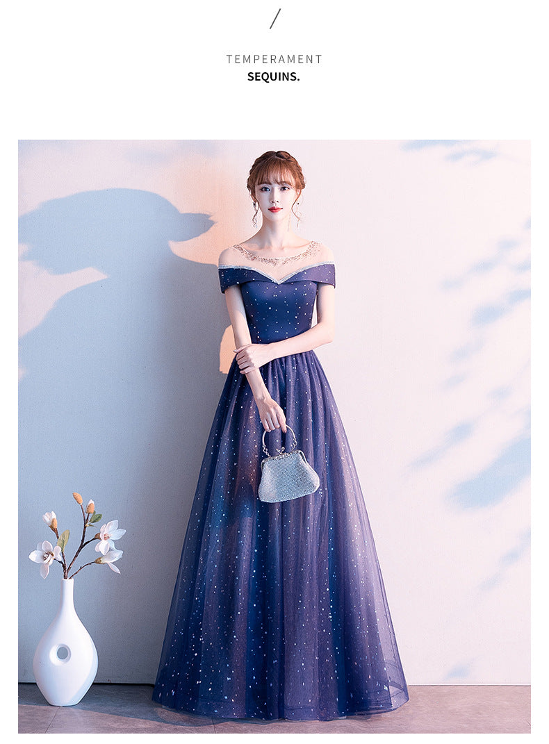 Starry Evening Dress 2024 Autumn New Temperament Small Size Fairy Dream Host Banquet Long Mori Style