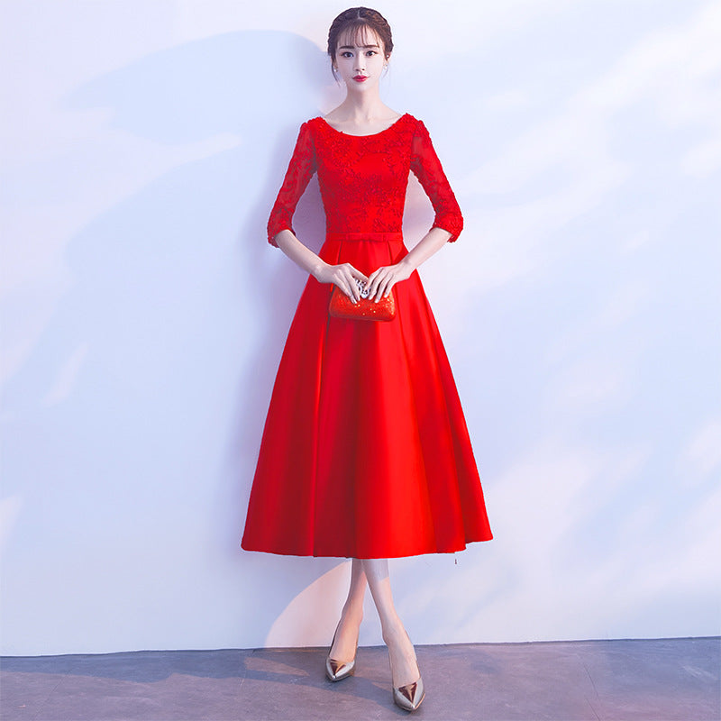 Toast Dress Bride 2024 New Wedding Banquet Evening Dress Skirt Women Wine Red Long Style Can Be Worn Casual Long Sleeve