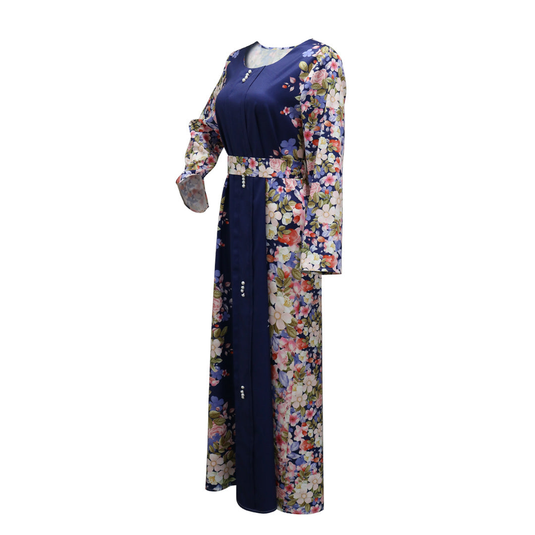 Xqy500296 Abaya Dubai Arab Cross-Border Middle East New Printed Dress Muslim Robe