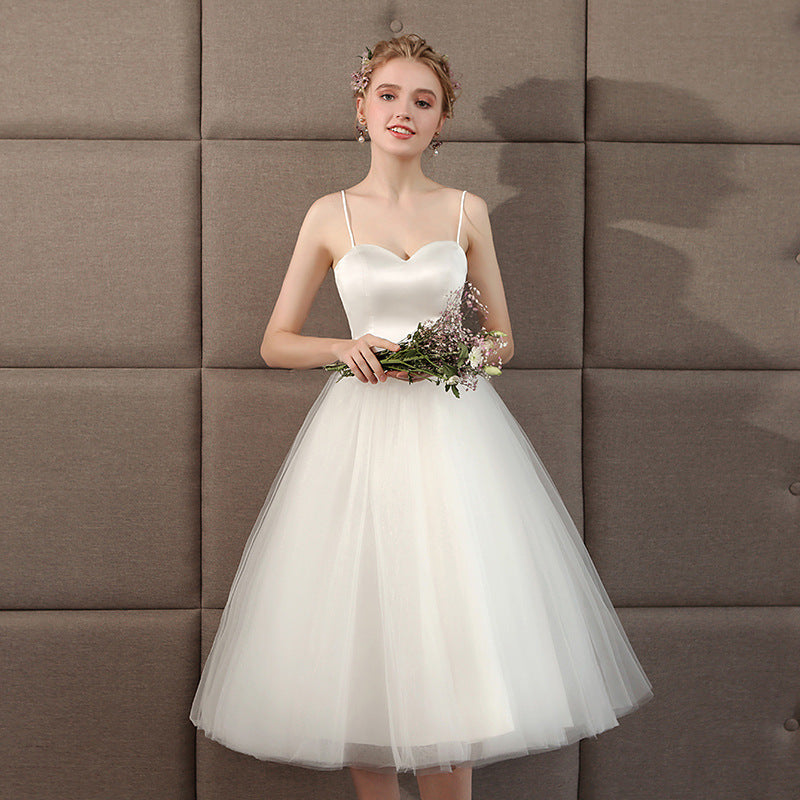 Bridal Bridesmaid Dress Spring New White Wedding Dress Strap Short Photo Light Wedding Dress Graduation Season Photoshoot Women