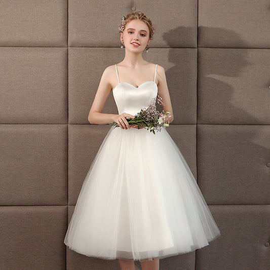 Bridal Bridesmaid Dress Spring New White Wedding Dress Strap Short Photo Light Wedding Dress Graduation Season Photoshoot Women