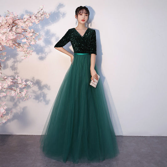 Chorus Dress Women's 2024 New Sequined Elegant Graceful Dress Women's Banquet Host Long Chorus Dress