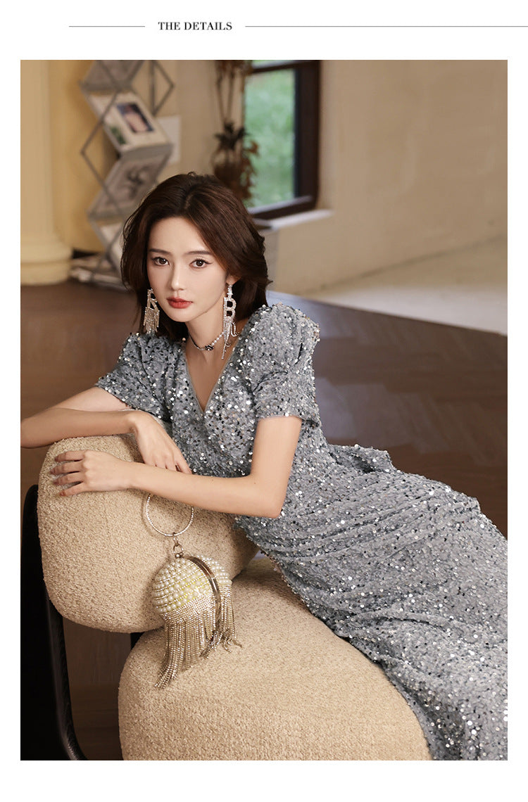 Evening Dress for Women 2024 New Light Luxury Toast Clothing Banquet Host Light Luxury Minority Light Luxury Fishtail Dress