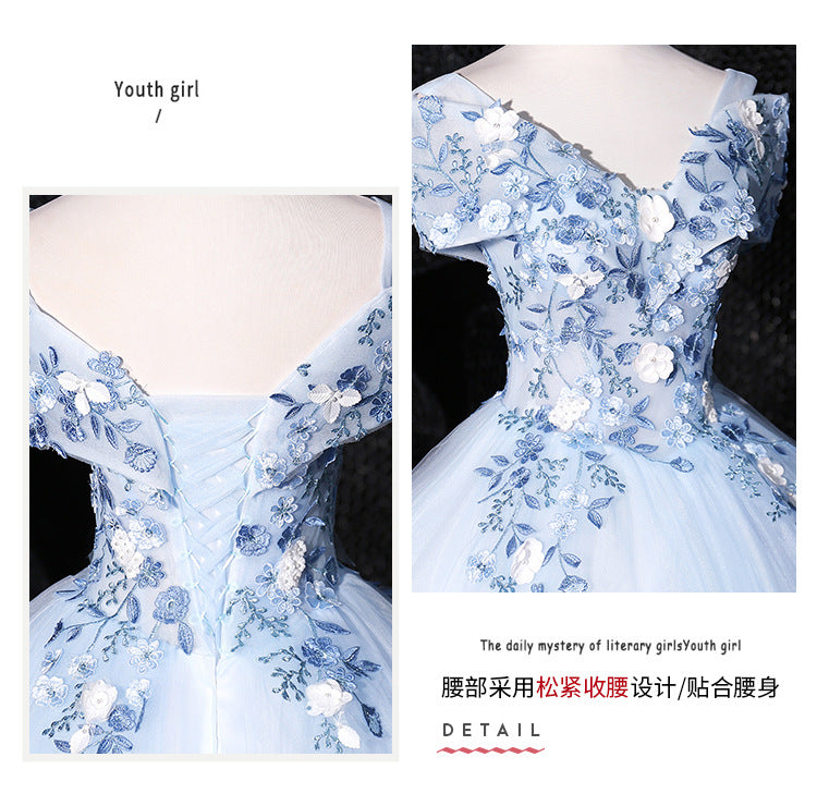 Sky Blue off-the-Shoulder Gown 2024 New Bel Canto Solo Pettiskirt Long Slimming Slim Fit Stage Skirt