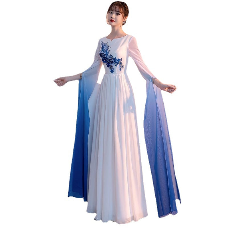 Chorus Costume Female Dress Temperament Host Command Dress Student Guzheng Performance Costume Chinese Style Suit