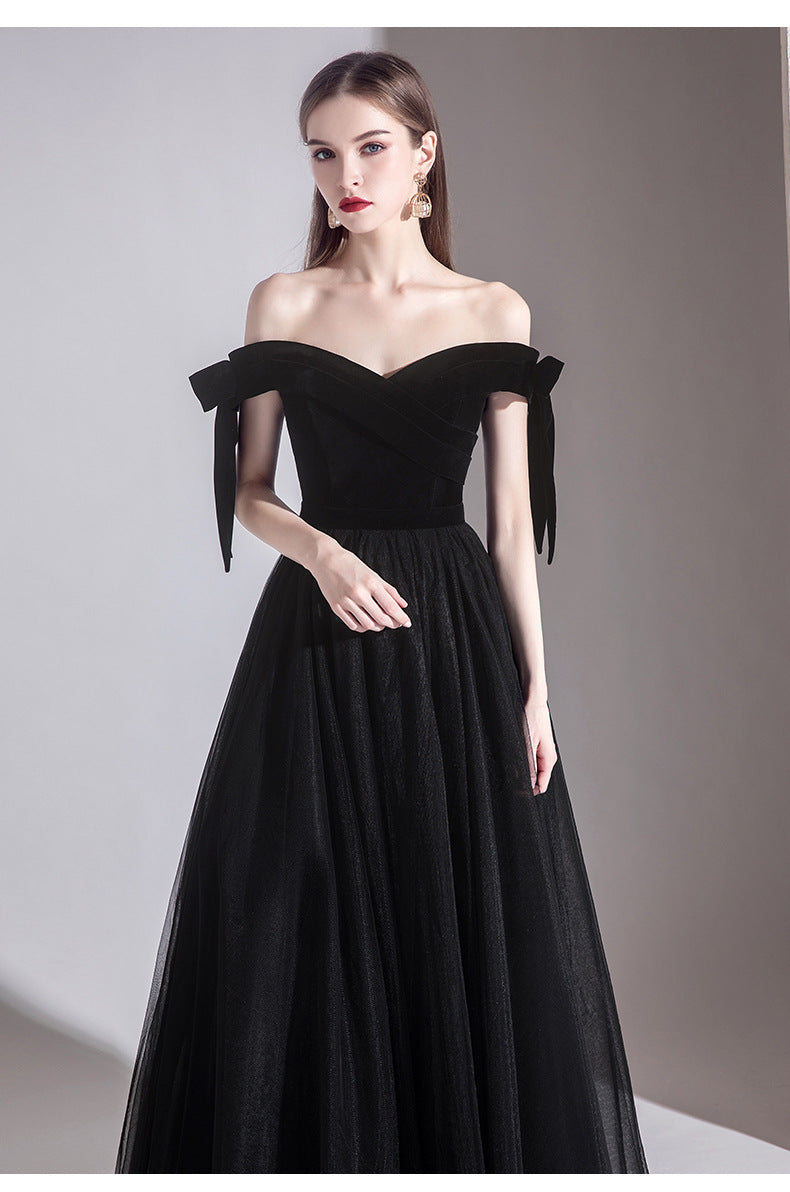 off-Shoulder Black Evening Dress Female 2024 New Sexy Aura Queen Banquet Modern Temperament Slimming Long