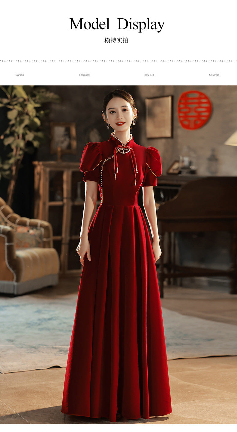 Toast Dress Bride 2024 New Chinese Style High-Grade Red Velvet Engagement Wedding Dress Women's Long Sleeve Spring