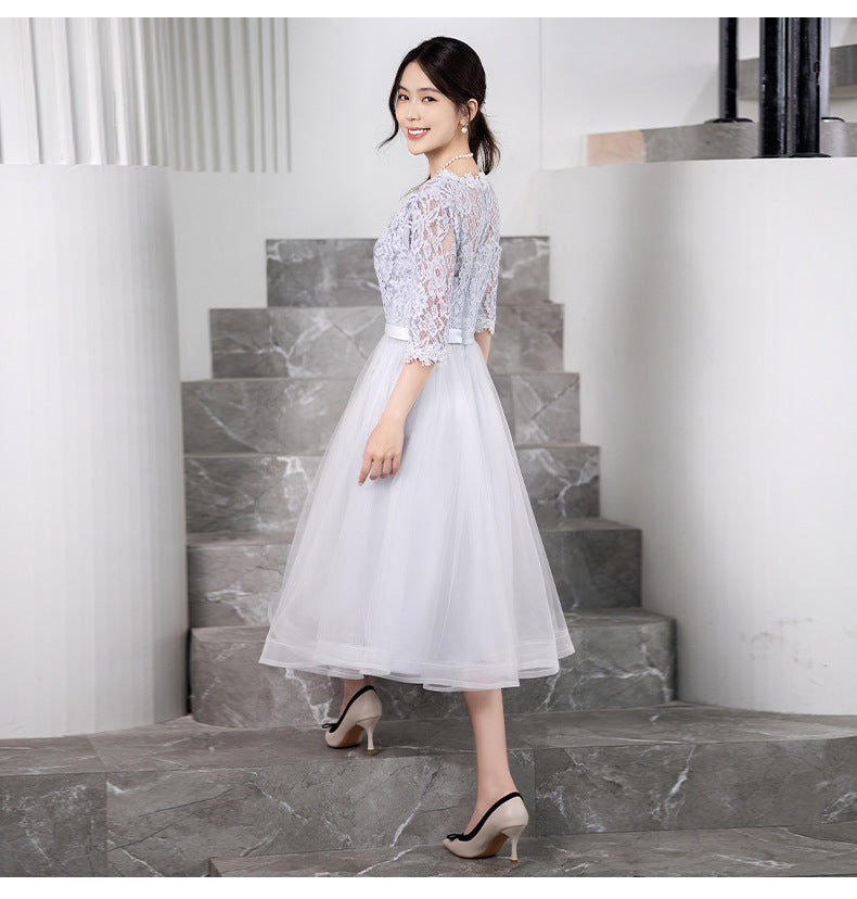 Small Dress Women's Independent Station Shopee Southeast Asia 2024 New Mid-Length Banquet Host Party Evening Dress