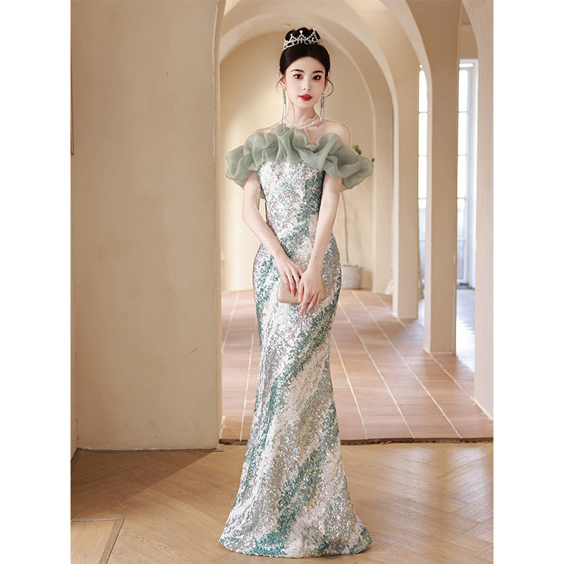 French High-End Fishtail Skirt Ladies Banquet Elegant Evening Dress Skirt Women's Sequined High Sense Long Sexy Host