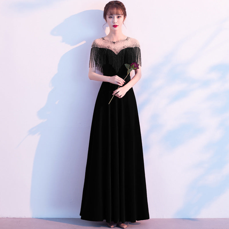 Evening Dress Black Sequin Socialite Dress Host Banquet Dress H2839