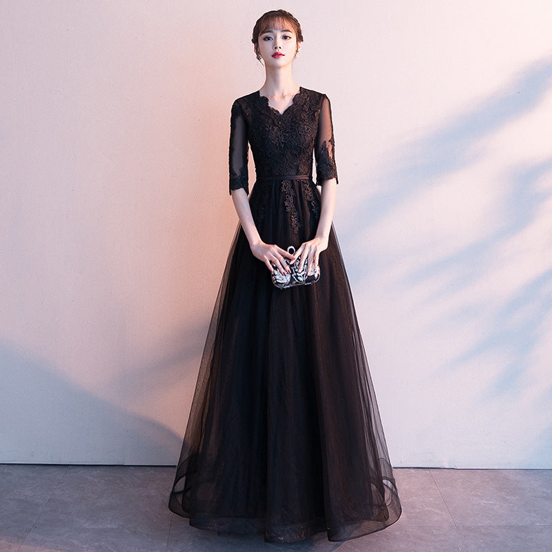 Evening Dress for Women 2024 Summer New Banquet Elegant Long Dress Show Thin Black Socialite Annual Meeting Dress