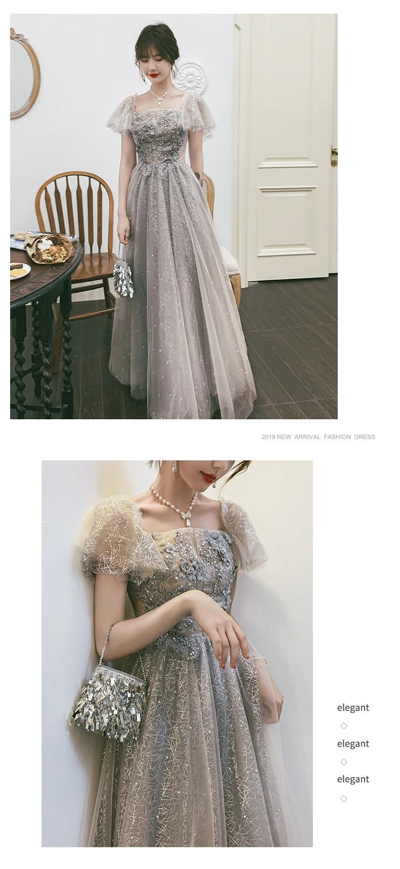 Gray Evening Dress for Women 2024 New High-End Banquet Fairy Temperament Birthday Vocal Music Art Test Dress Light Luxury Minority