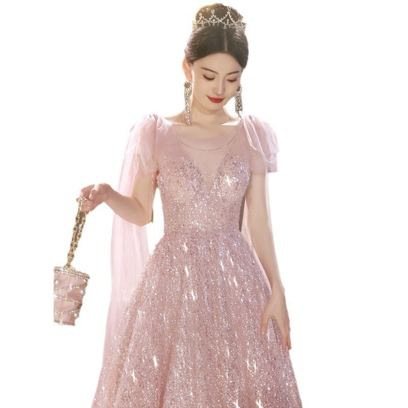 Pink Evening Dress 2024 New Fairy Temperament Banquet Birthday Graduation Adult Princess Engagement Dress Factory Supply