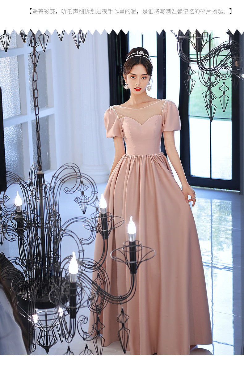 Pink Little Evening Dress Female High-End Banquet Temperament Entry Lux Senior Sense Niche Host Annual Meeting Vocal Music Art Test