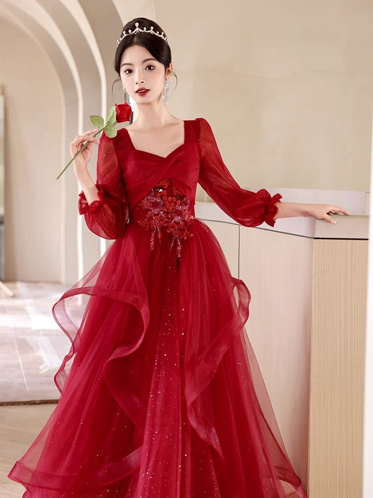 Dinner dress evening dresses Red French Entry Lux Engagement  Women Wedding Clothes High-Grade Summer Ball gown H2839