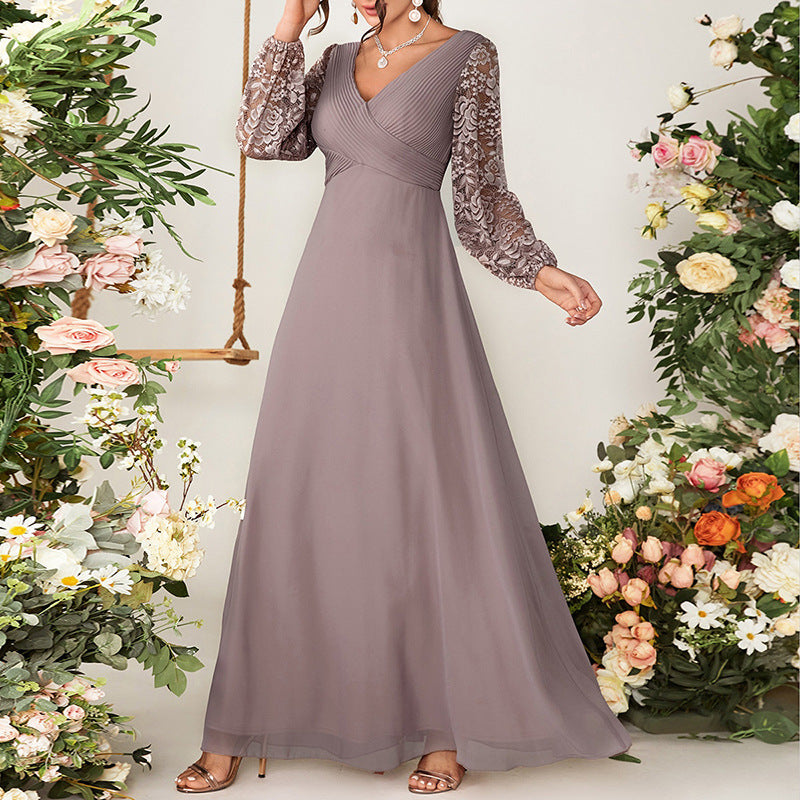 Long Evening Dress Slim Fit Slimming Dress New Banquet Host V-neck Performance Fashion Dress