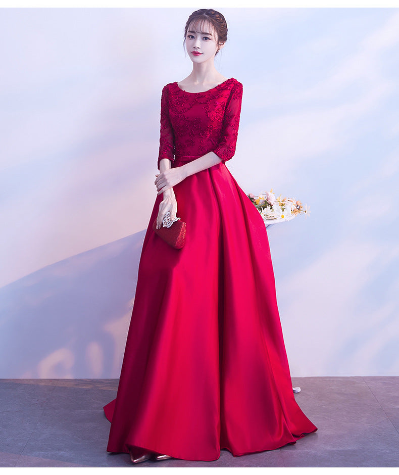 Toast Dress Bride 2024 New Wedding Banquet Evening Dress Skirt Women Wine Red Long Style Can Be Worn Casual Long Sleeve