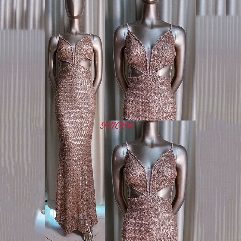 High-End Custom Evening Dress for Women Light Luxury High-End Temperament Socialite Autumn and Winter Sequined Toast Dress for Bride High-End