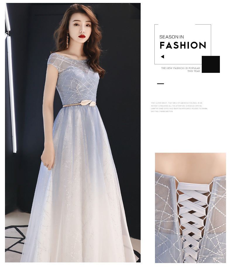 Starry Sky Gradient Banquet Evening Dress for Women 2024 New High-End Elegant Art Exam Host Long Slimming Dress