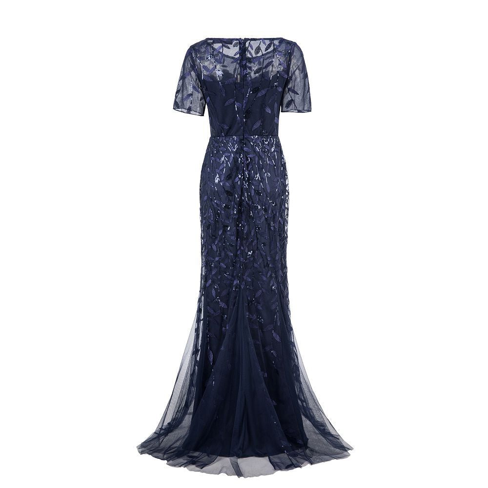 Spring and Summer Cross-Border 2024 Banquet Host European and American Slim Mesh Sequins Evening Dress Fishtail Dress Women