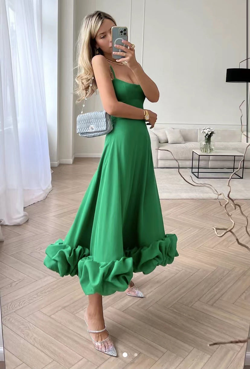 Fashion Suspenders Large Swing Three-Dimensional Flower A- line Skirt European and American Women's Clothing Cross-Border Hot Selling New Elegant Slim Fit Dress