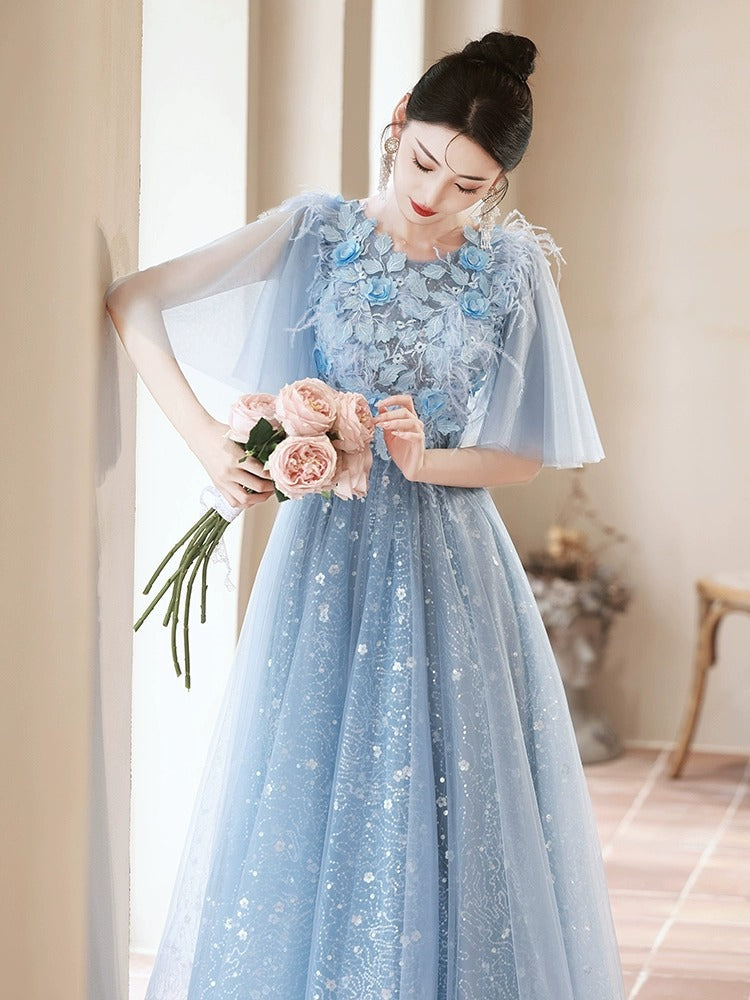 Blue Evening Dress High-End Affordable Luxury Niche Fairy 2024 New High Sense Dinner French Host Long