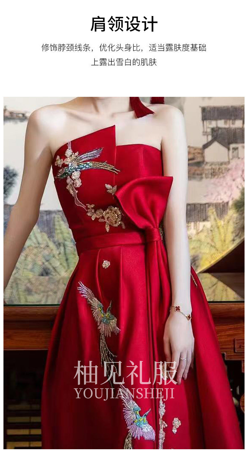 New Chinese Toast Clothing 2024 New Tube Top Morning Gowns Women's Bride Engagement Formal Dress Toast Clothing out of the Court Banquet Back to the Door Clothing