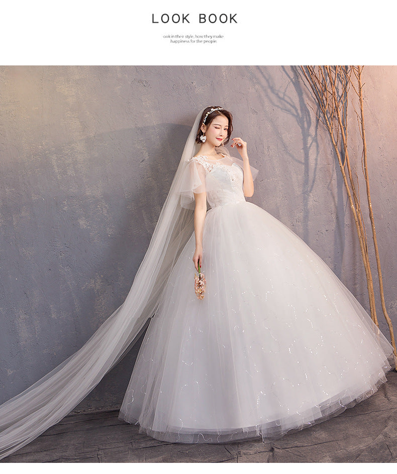 Wedding Dress Bride 2024 New Sexy Slim Fit Floor-Length Mori Fashion Korean Style Double Shoulder Bell Sleeve Wedding Dress