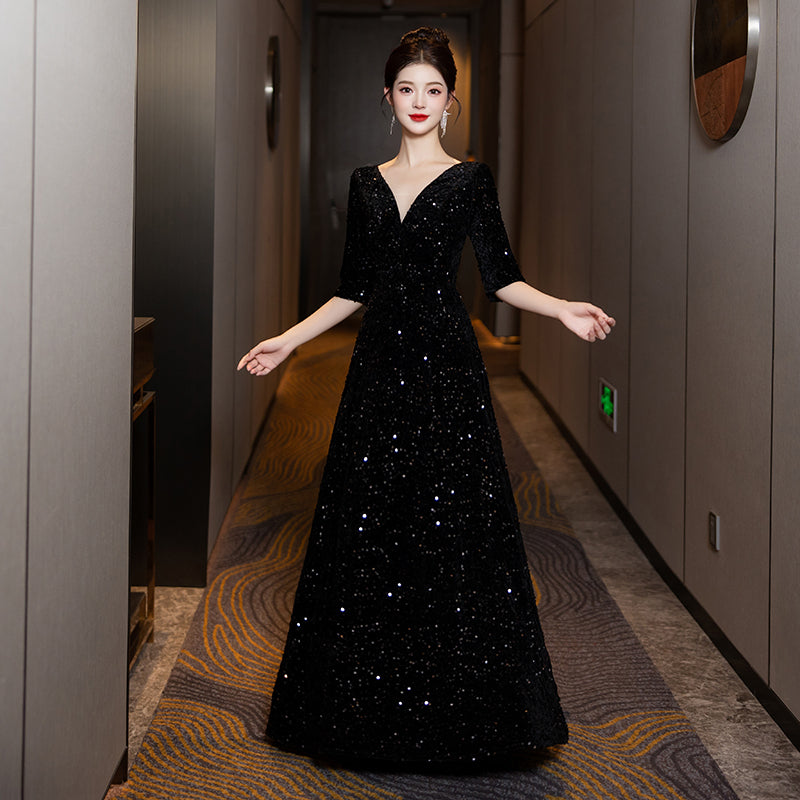 High-end Sequin Evening Dress for Choir Performance Host Conductor Piano Performance Slim Fit Slimming Choir Dress for Women