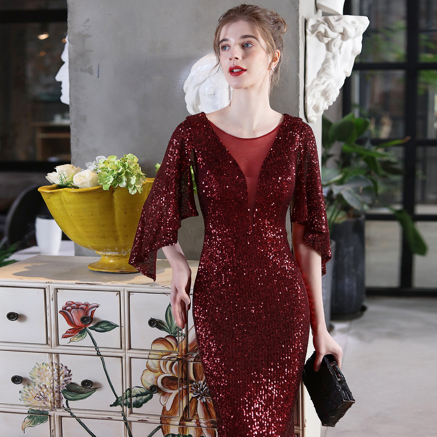 18631# Angel Wings Sequined Fishtail Banquet Elegant Graceful Annual Meeting Host Car Model Party Dress Female Summer